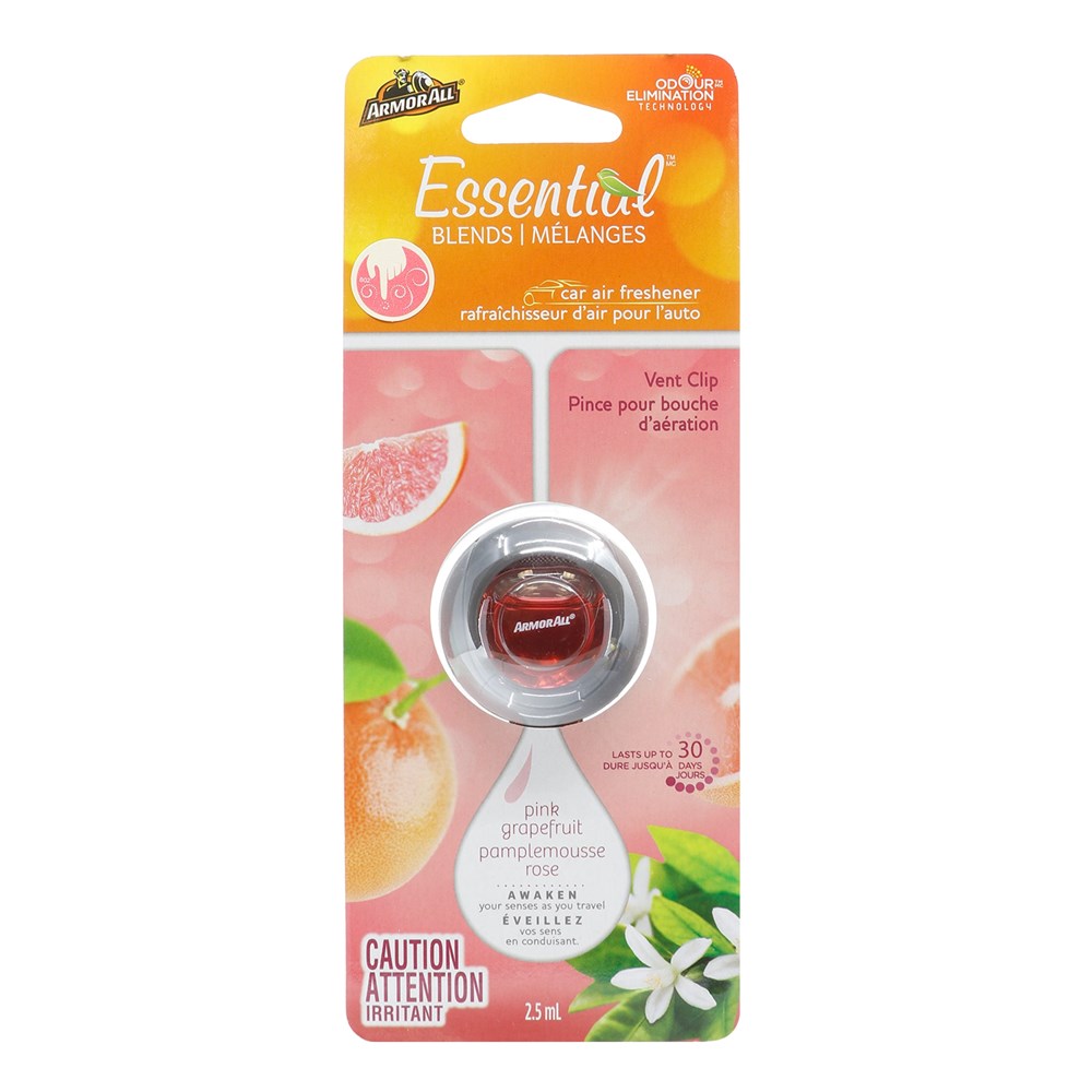 Air freshener packaging with pink grapefruit flavor on a white background