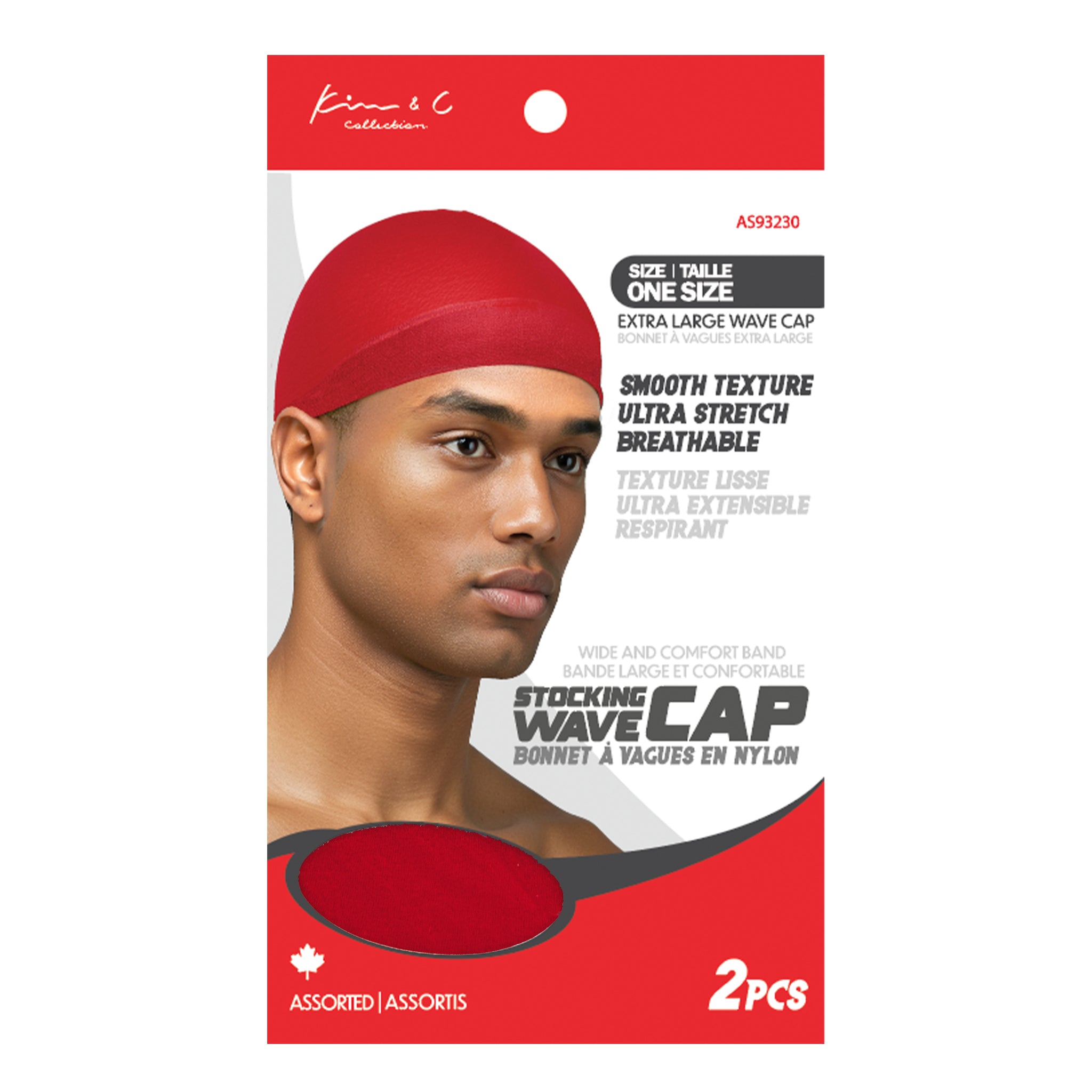 Red stocking wave cap packaging with a man's face on a white background