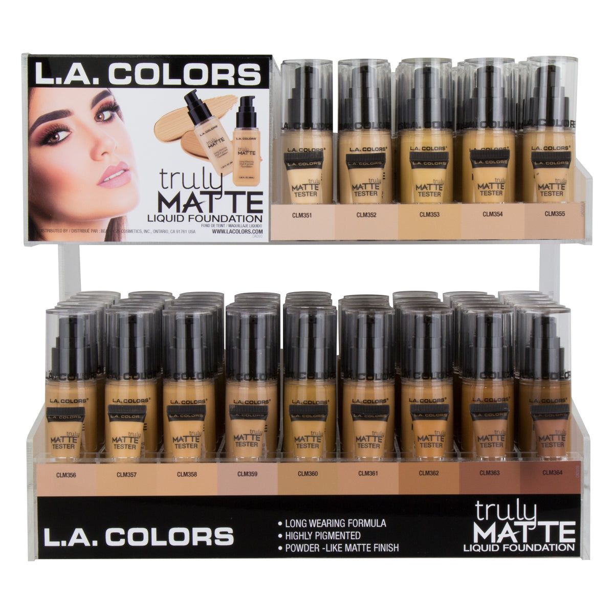 L.A. COLORS Truly Matte Liquid Foundation Acrylic Display with Testers(1.35oz, 14colors x 9pcs) (CAD93.1)