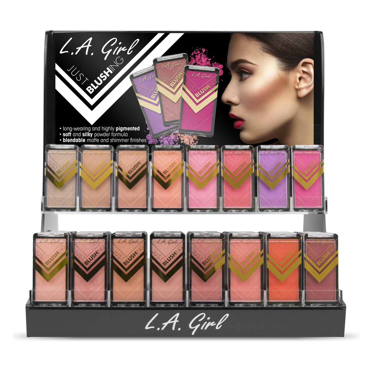 L.A. GIRL Just Blushing Acrylic Display (7g, 16colors x 12pcs) (GCD256.1)