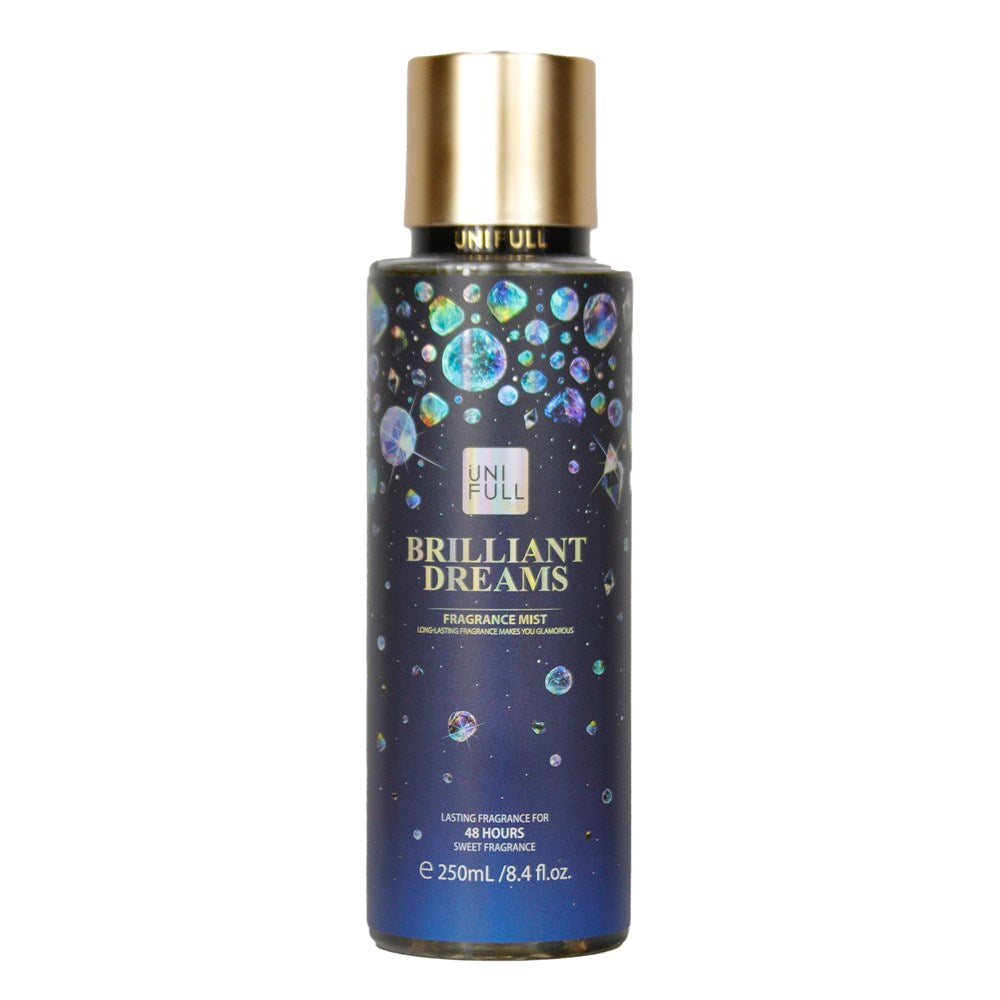 Uniqful Brilliant Dreams fragrance mist bottle on a white background
