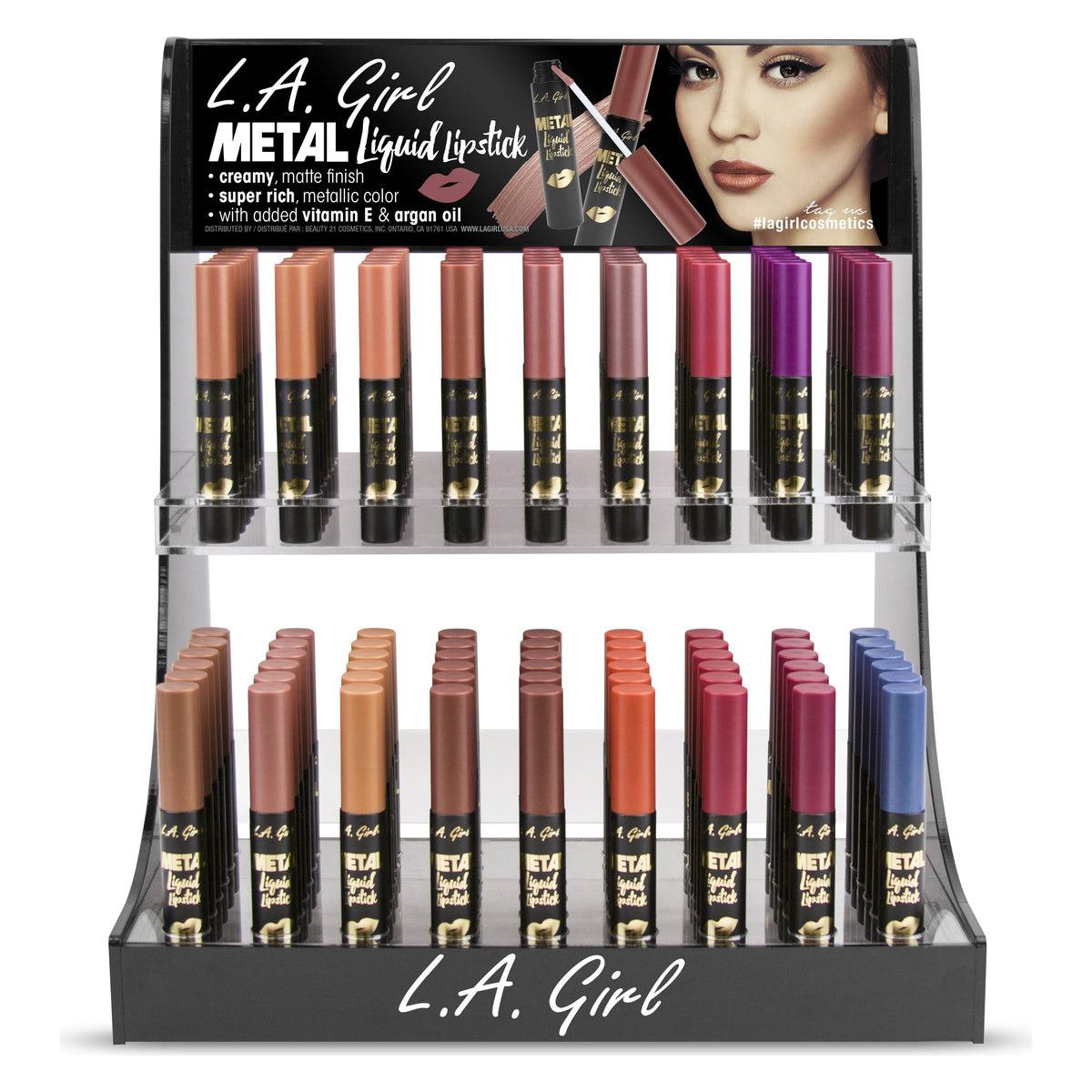L.A. GIRL Metal Liquid Lipstick Acrylic Display (0.24oz, 18colors x 12pcs) (GCD259.1)