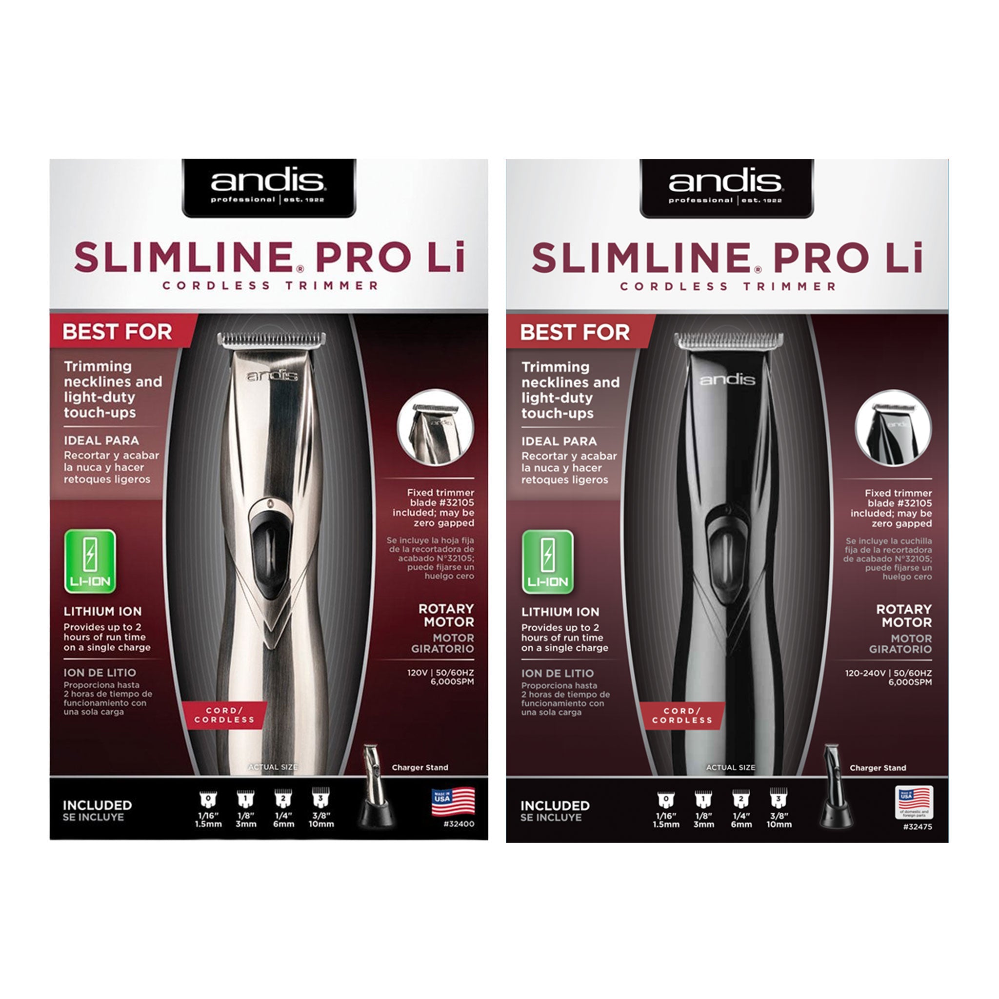 Two Andis Slimline Pro Li cordless trimmer packages on a white background