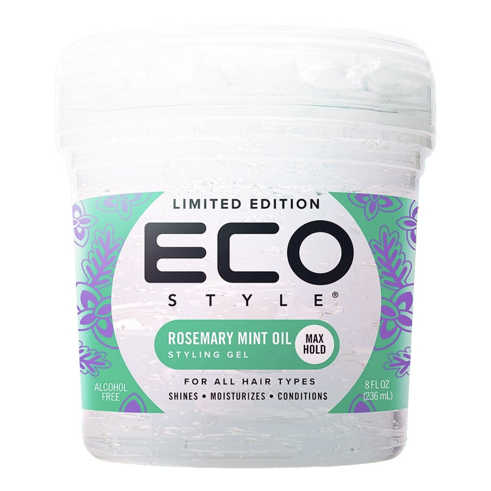 Jar of Eco Style Rosemary Mint Oil Styling Gel on a white background