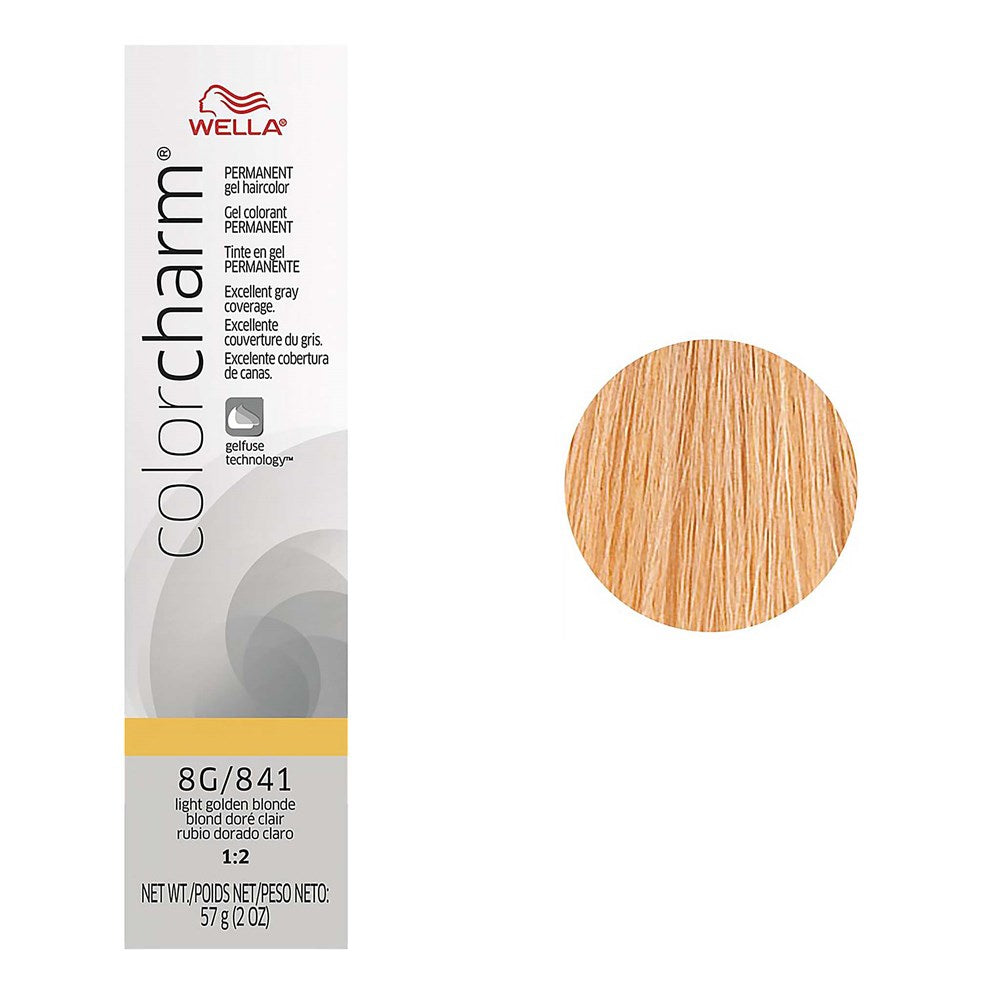 Wella Color Charm hair color packaging with blonde shade swatch on a white background