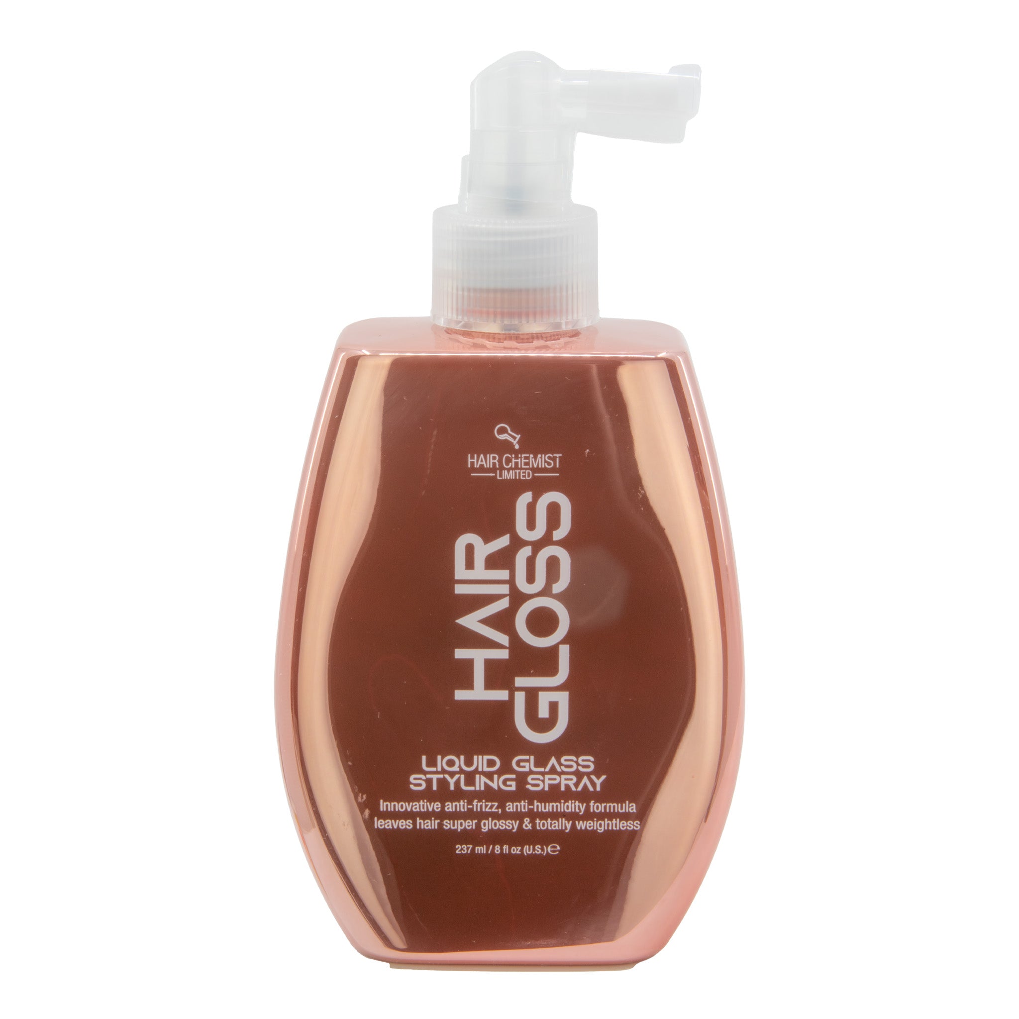 Hair gloss bottle with pump on a white background
