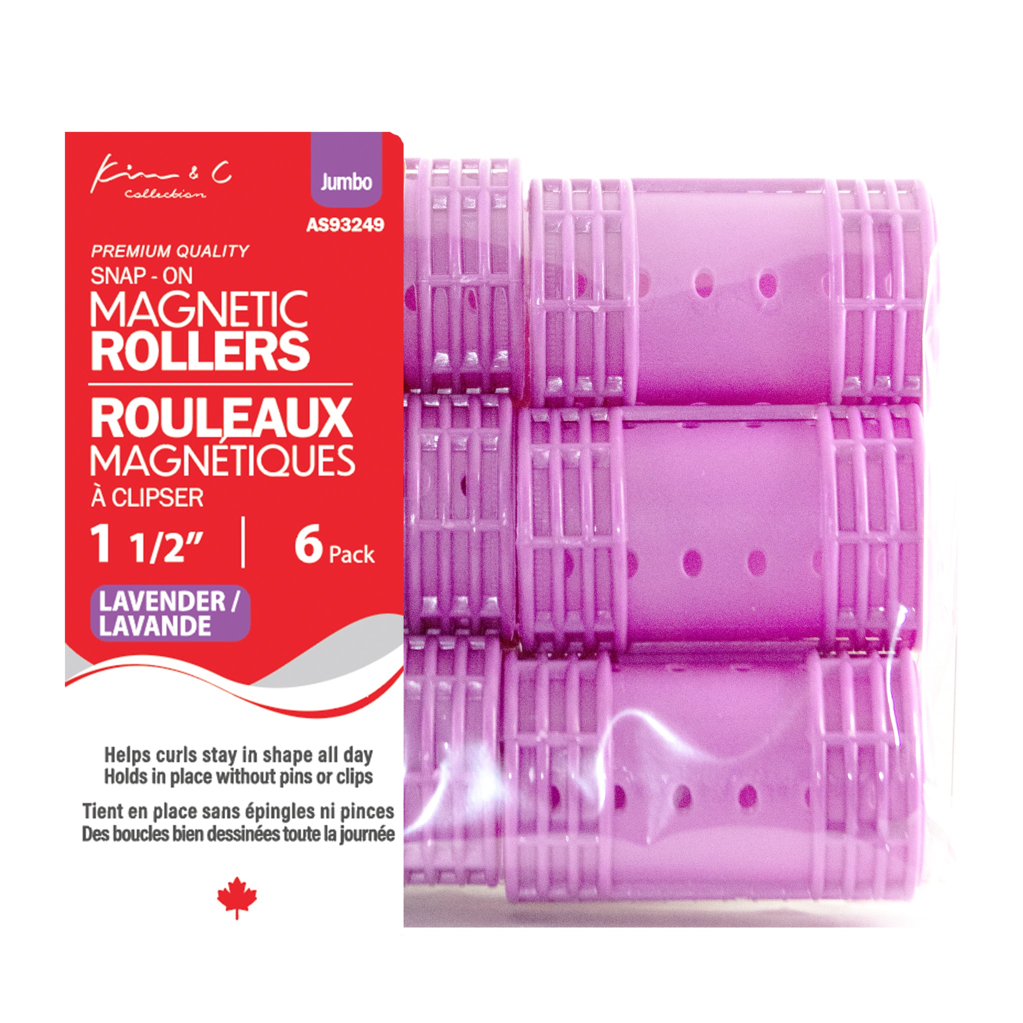 Pink magnetic rollers with packaging on a white background