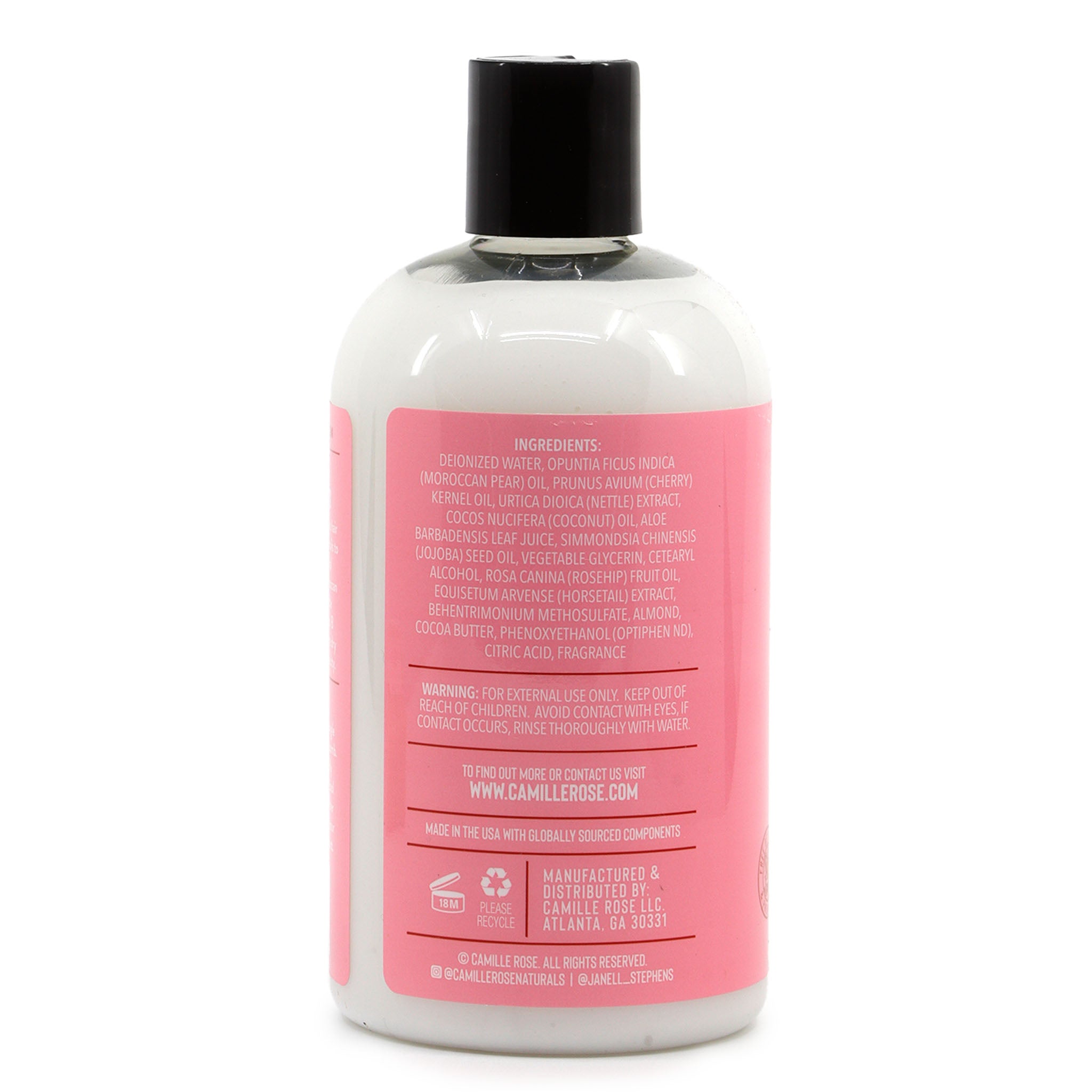 Bottle with a pink label on a white background