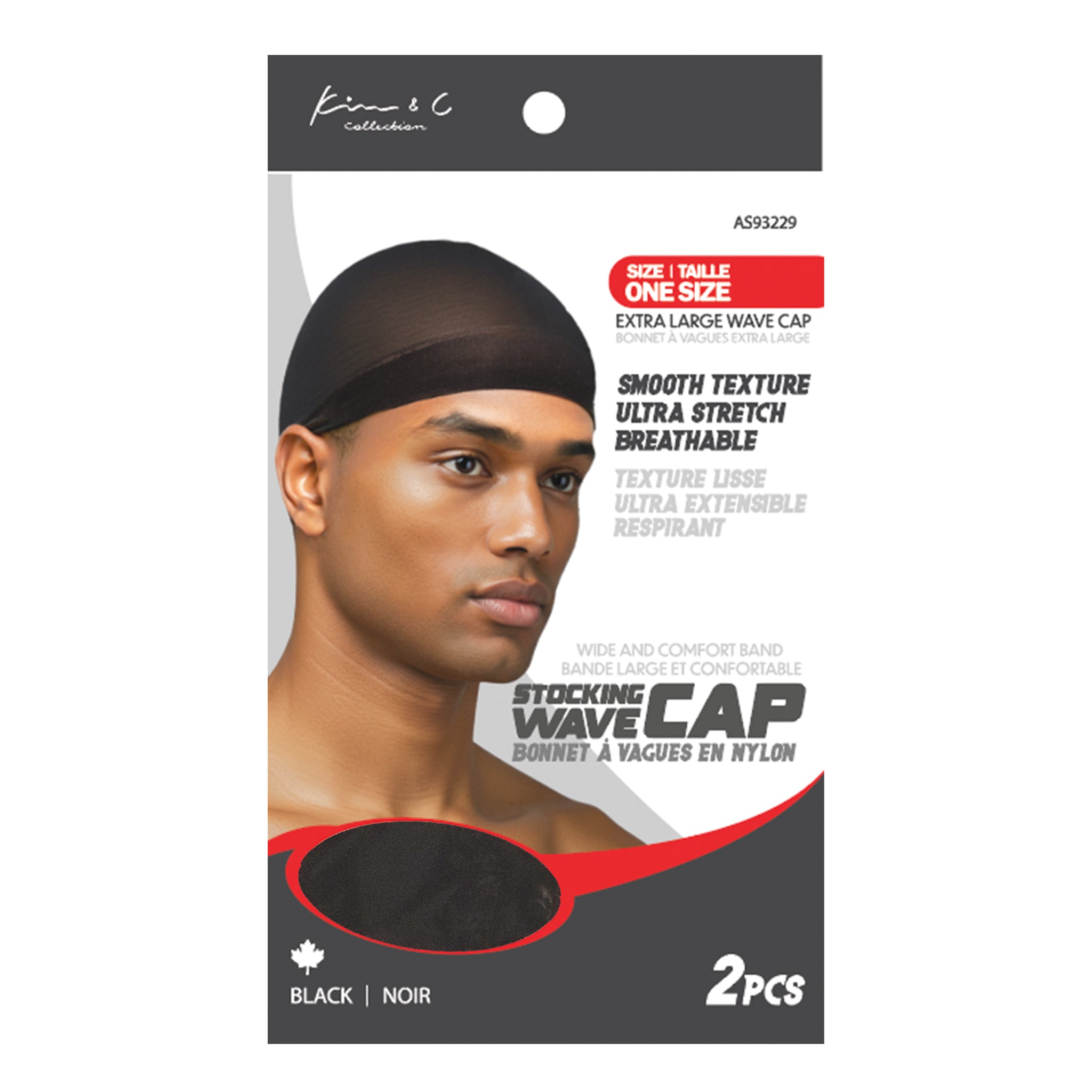 Package of Kins & Co. Stocking Wave Cap with a mannequin head wearing the cap.