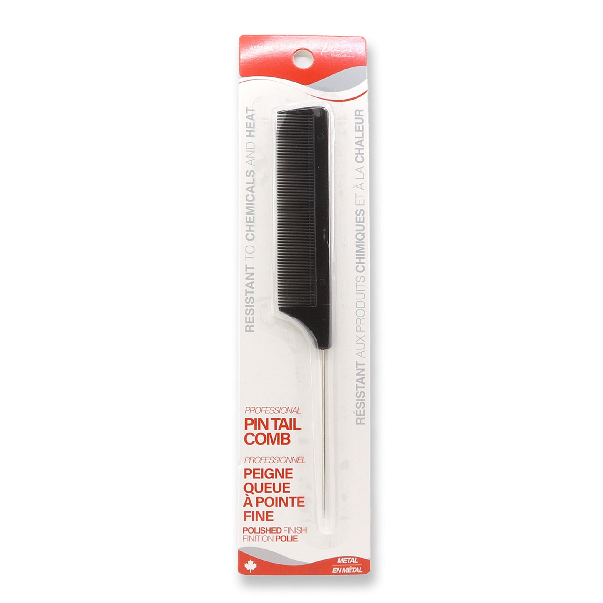 Black comb in a white and red package on a white background