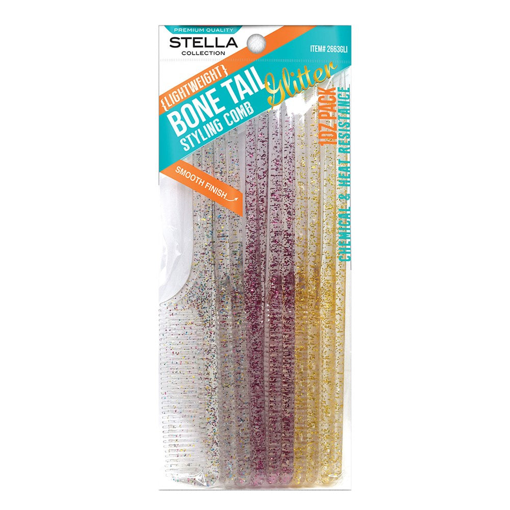 MAGIC COLLECTION Bone Tail Comb Glitter 12pcs Bulk Pack