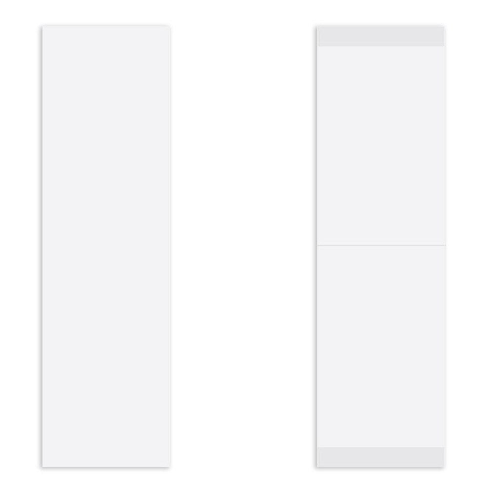 Two white rectangular panels on a white background