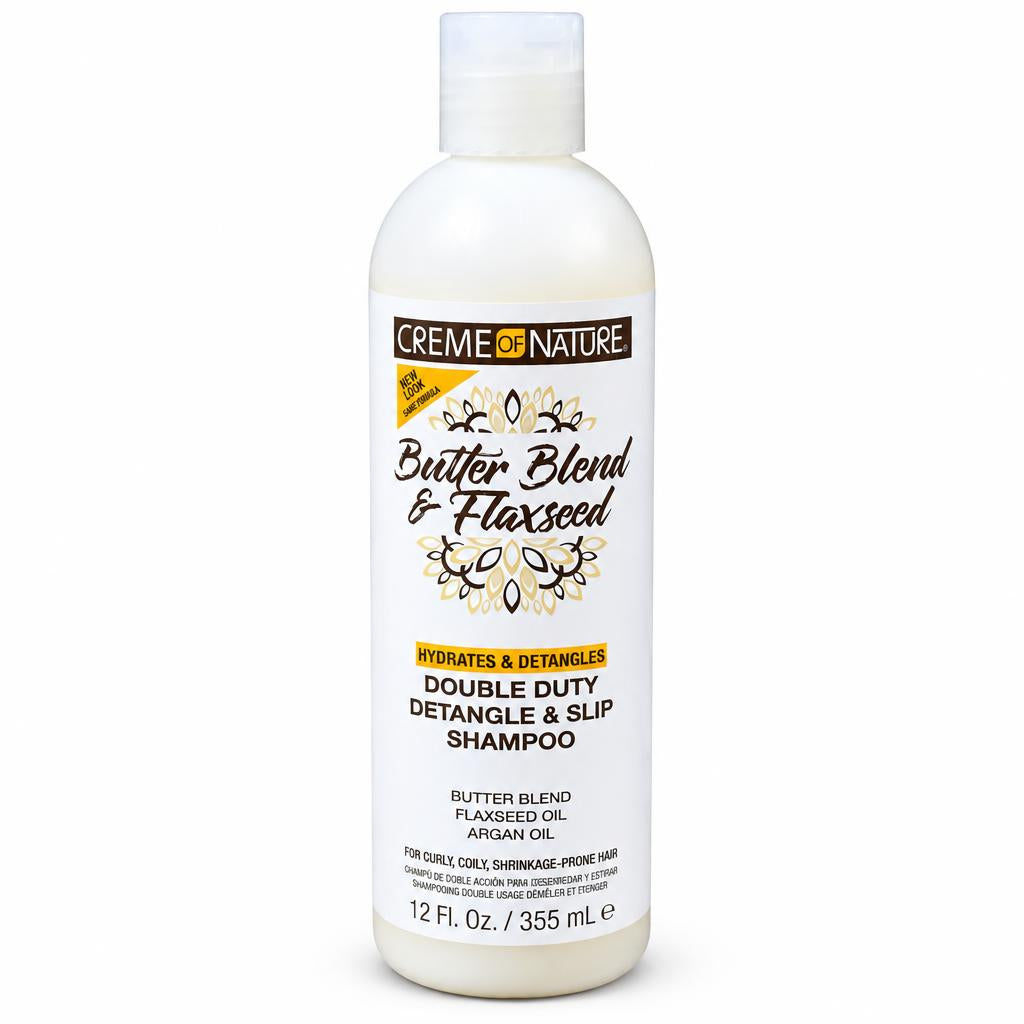 CREME OF NATURE Butter Blend & Flaxseed Double Duty Detangle & Slip Shampoo (12oz)