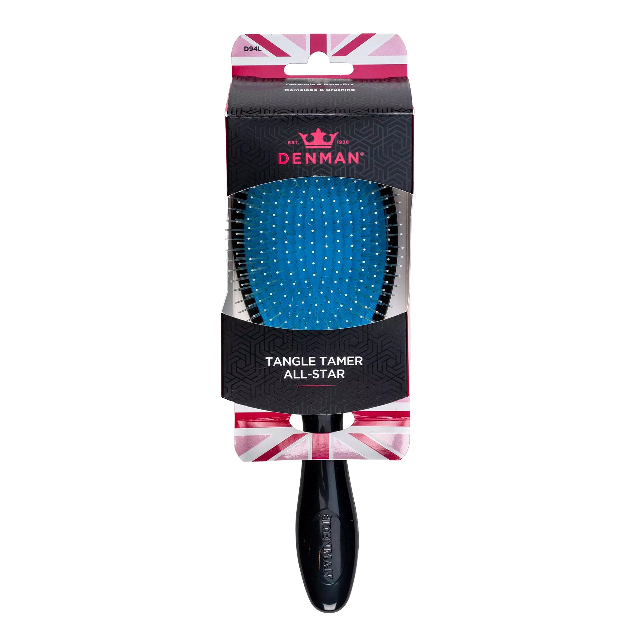 Denman Tangle Tamer All-Star hairbrush with packaging on a white background