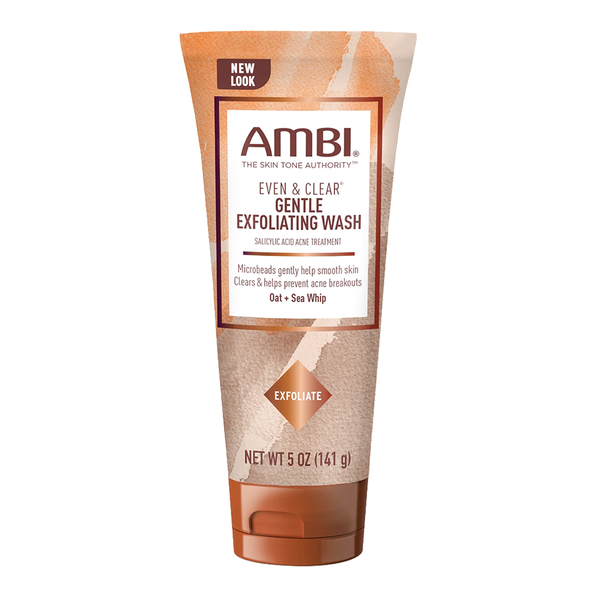 Tube of Ambi Even & Clear Gentle Exfoliating Wash on a white background