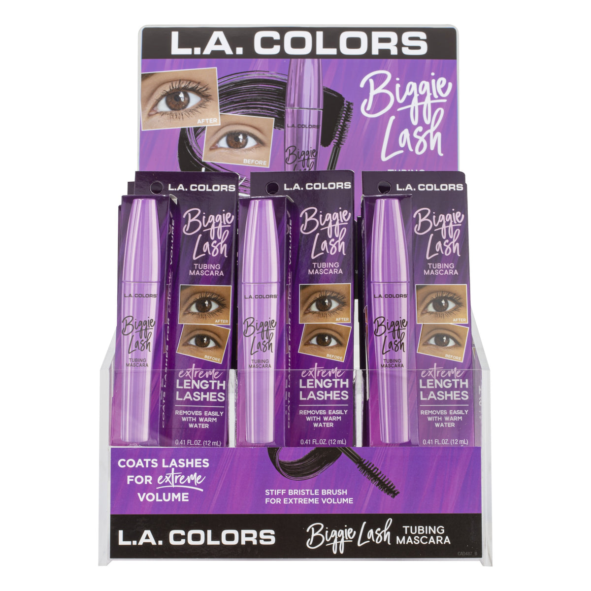 L.A. COLORS Biggie Lash Mascara Acrylic Display (0.41oz, Black x 18pcs) (CAD487)