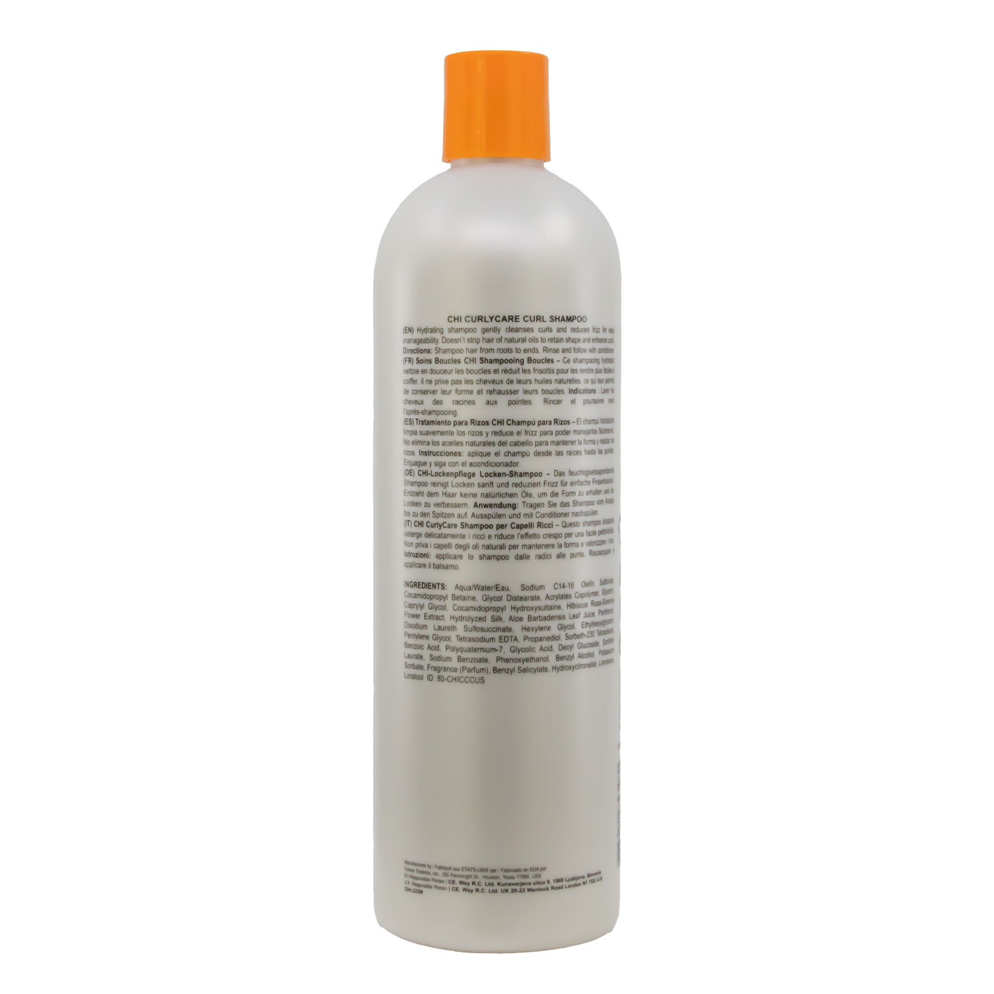 Shampoo bottle with orange cap on a white background