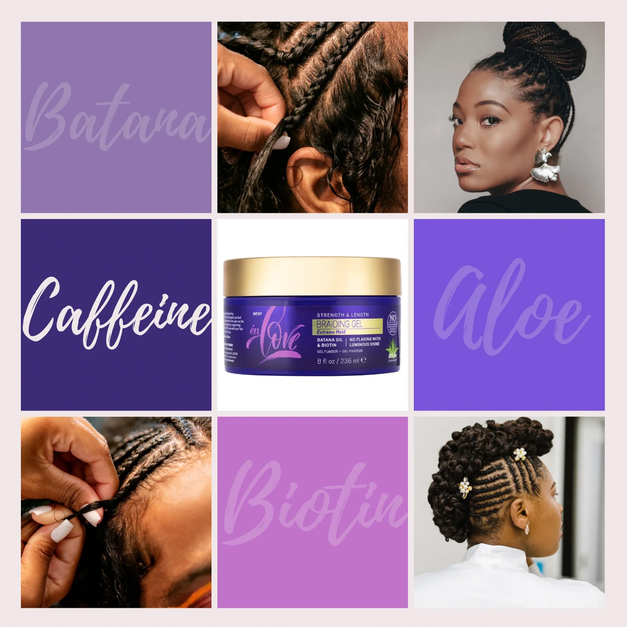EN LOVE Strength & Length Extreme Hold Braid Gel Batana & Biotin (8oz)