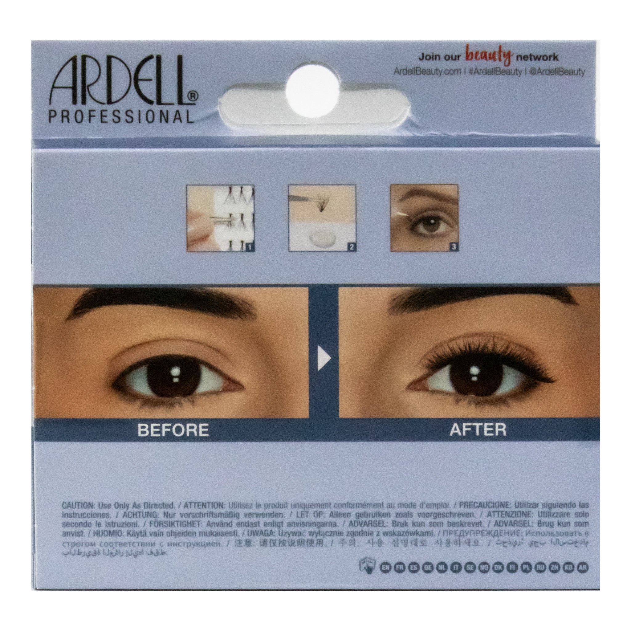 Ardell Professional packaging showing a before and after effect on eyes.
