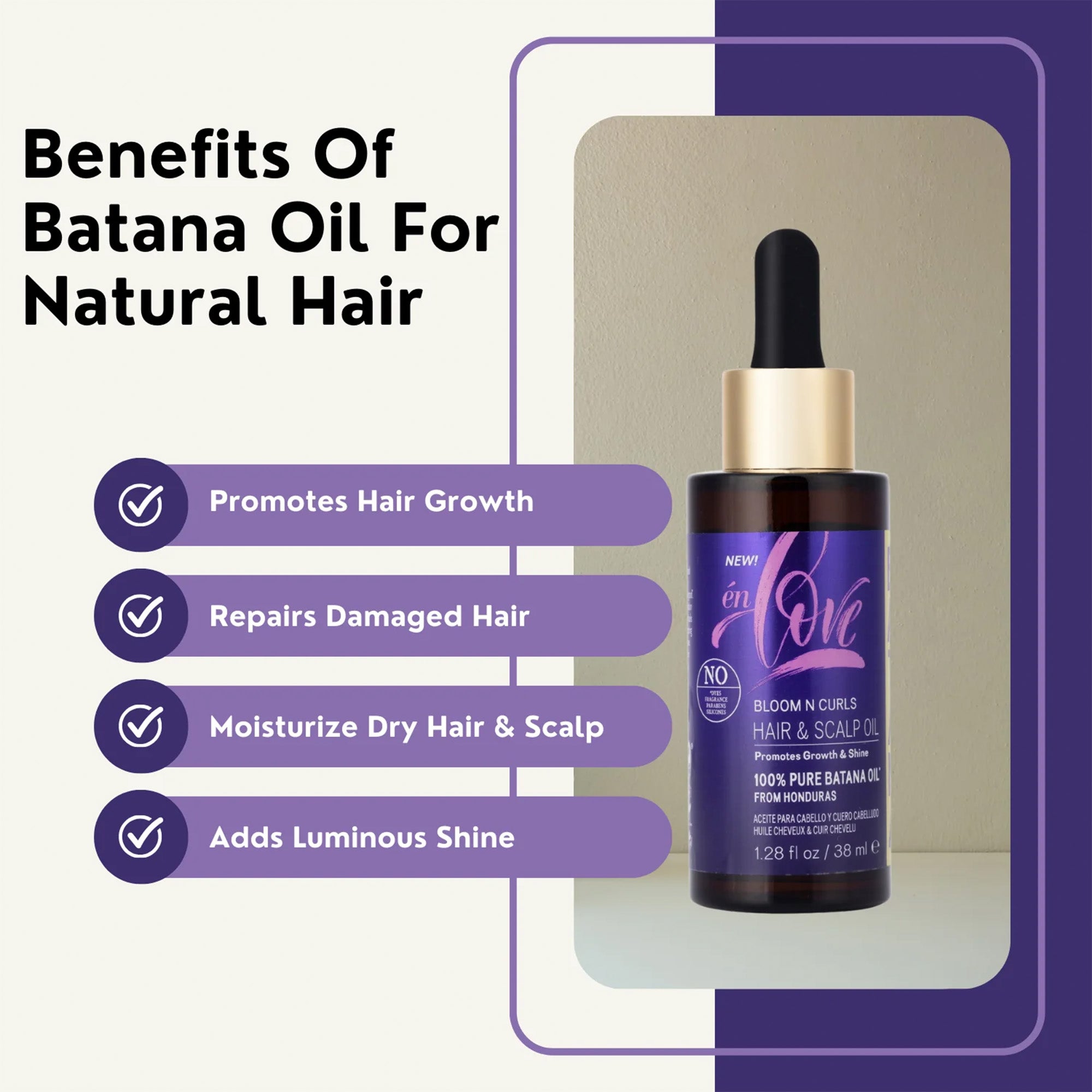 EN LOVE Bloom N Curls 100% Pure Batana Hair & Scalp Oil (1.28oz)