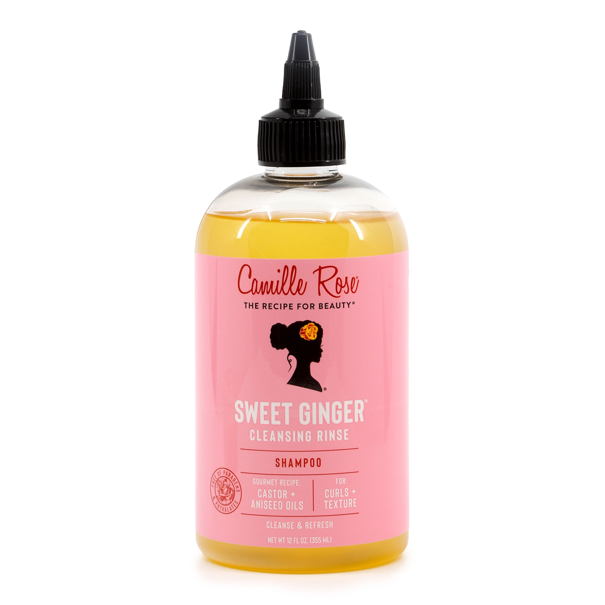 Bottle of Camille Rose Sweet Ginger Cleansing Rinse on a white background