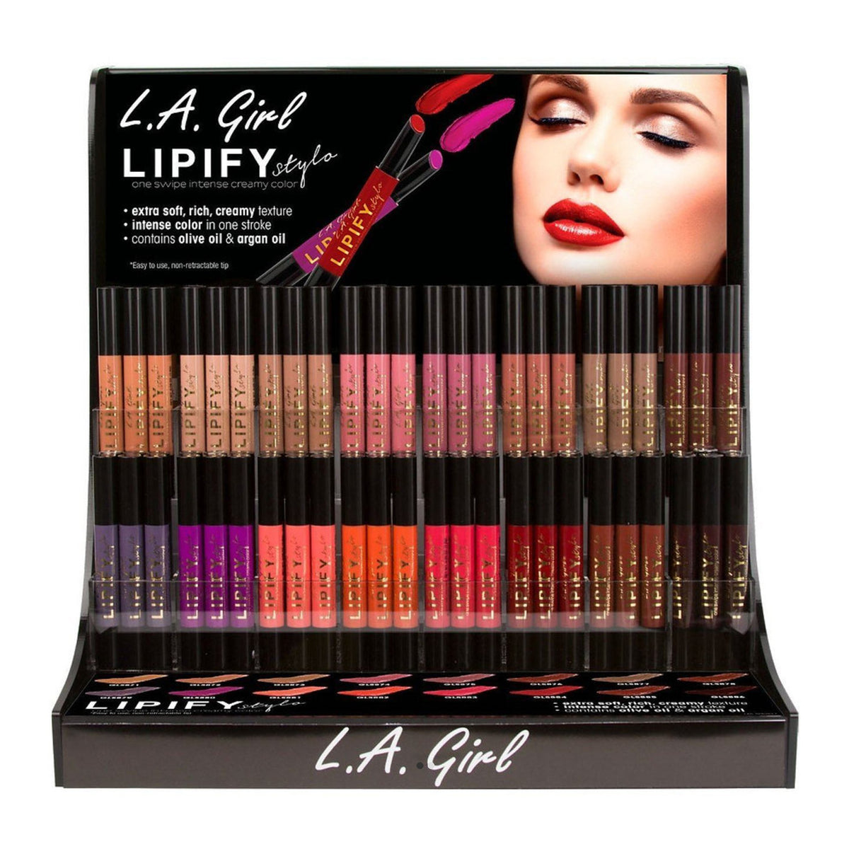 L.A. GIRL Lipify Stylo Lipstick Acrylic Display with Testers (0.06oz, 16colors x 9pcs) (GCD263A.1)