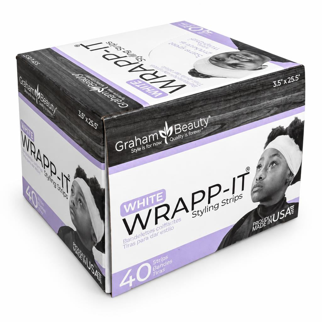 A box of Grahams Beauty White Wrapp-It Styling Strips, size 40, shown at a three-quarter angle on a white background.
