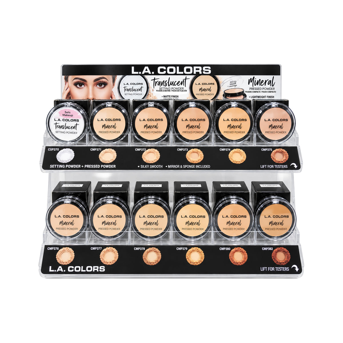 L.A. COLORS Mineral Pressed Powder / Setting Powder Acrylic Display (7.5g, 12colors x 9pcs) (CAD96B.1)
