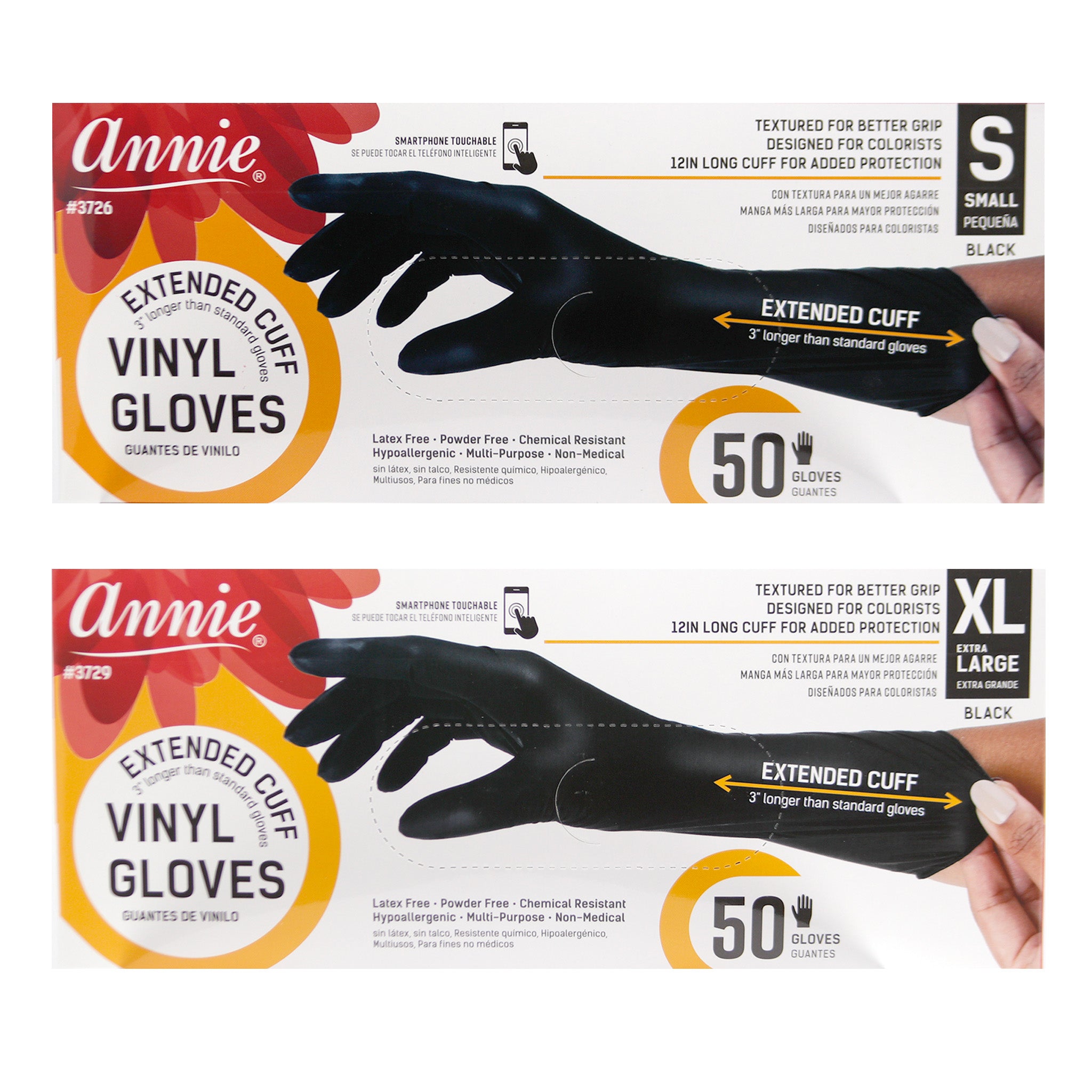 ANNIE Vinyl Gloves Extended 12" Cuff Powder Free [50ct/Box] - Aone Beauty Supply Online Store