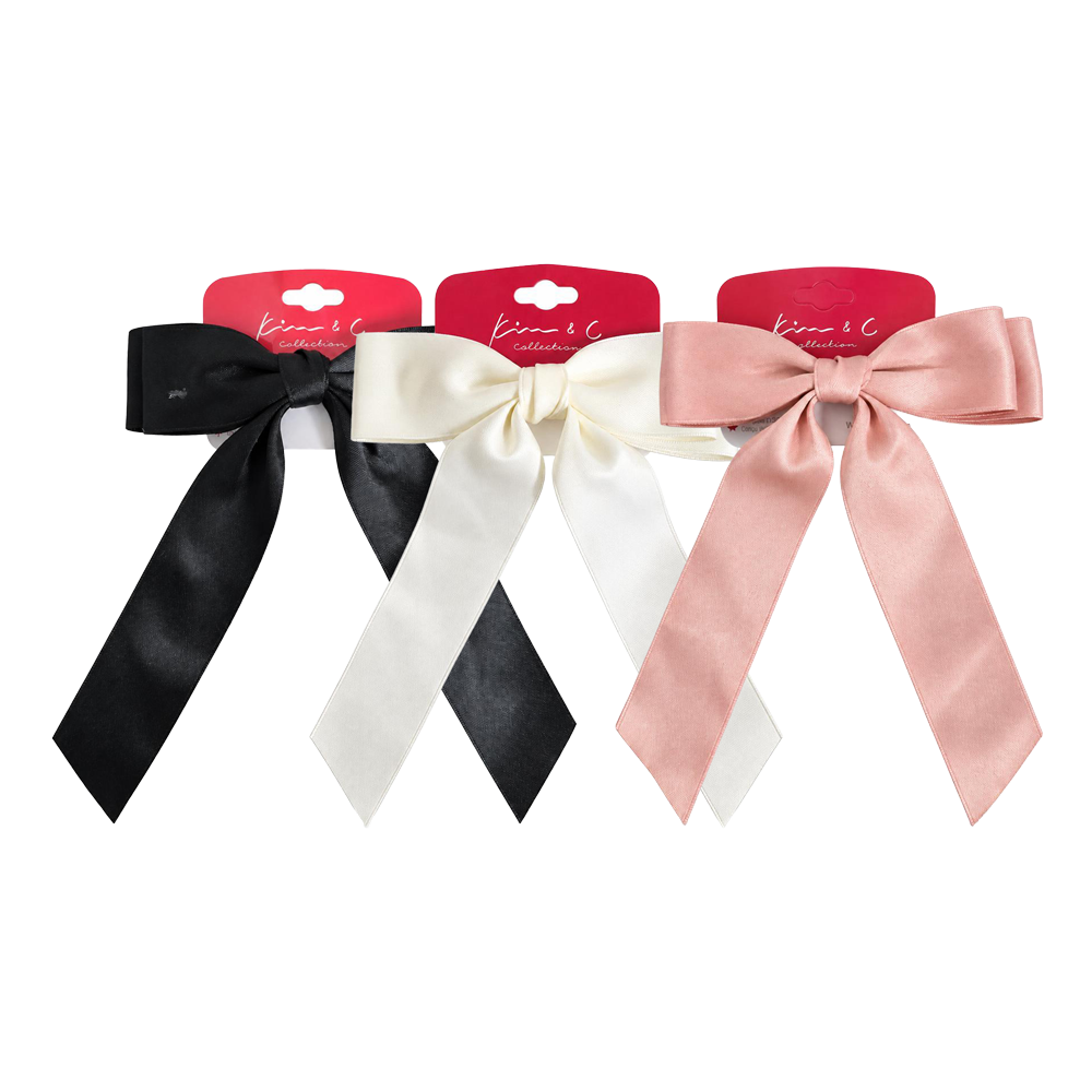 KIM & C Satin Long Tail Ribbon Bow Clip