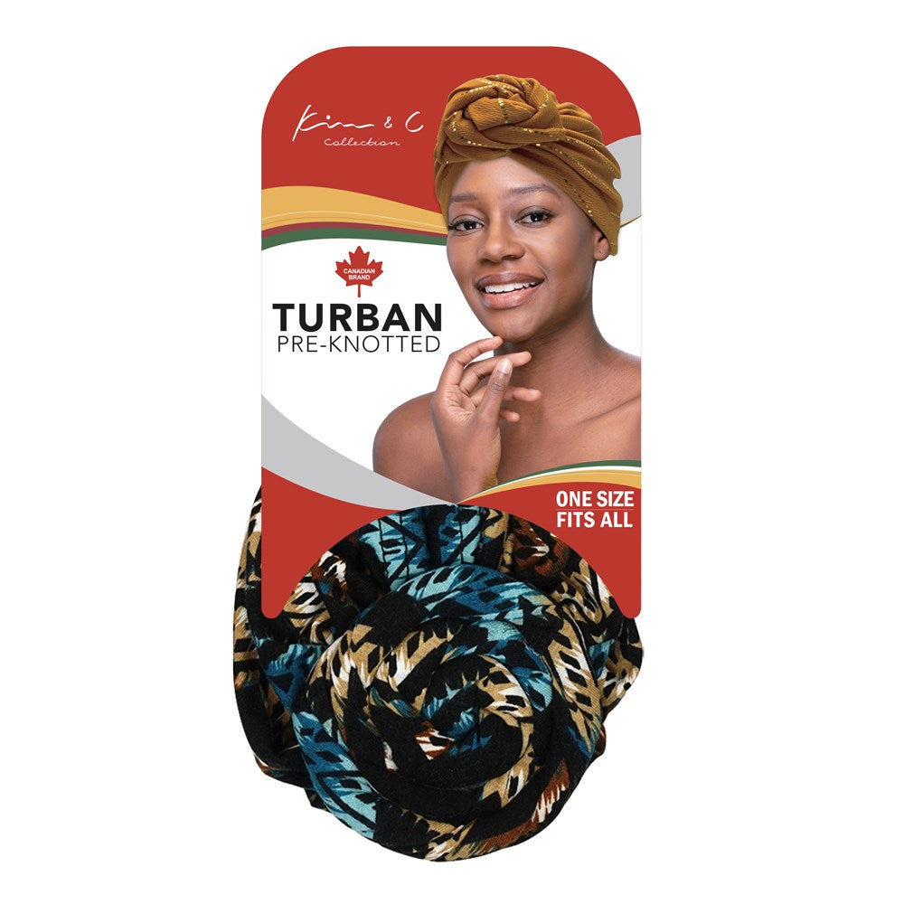 KIM & C Premium Pre-Knotted Turban with Modern Stitch Pattern
