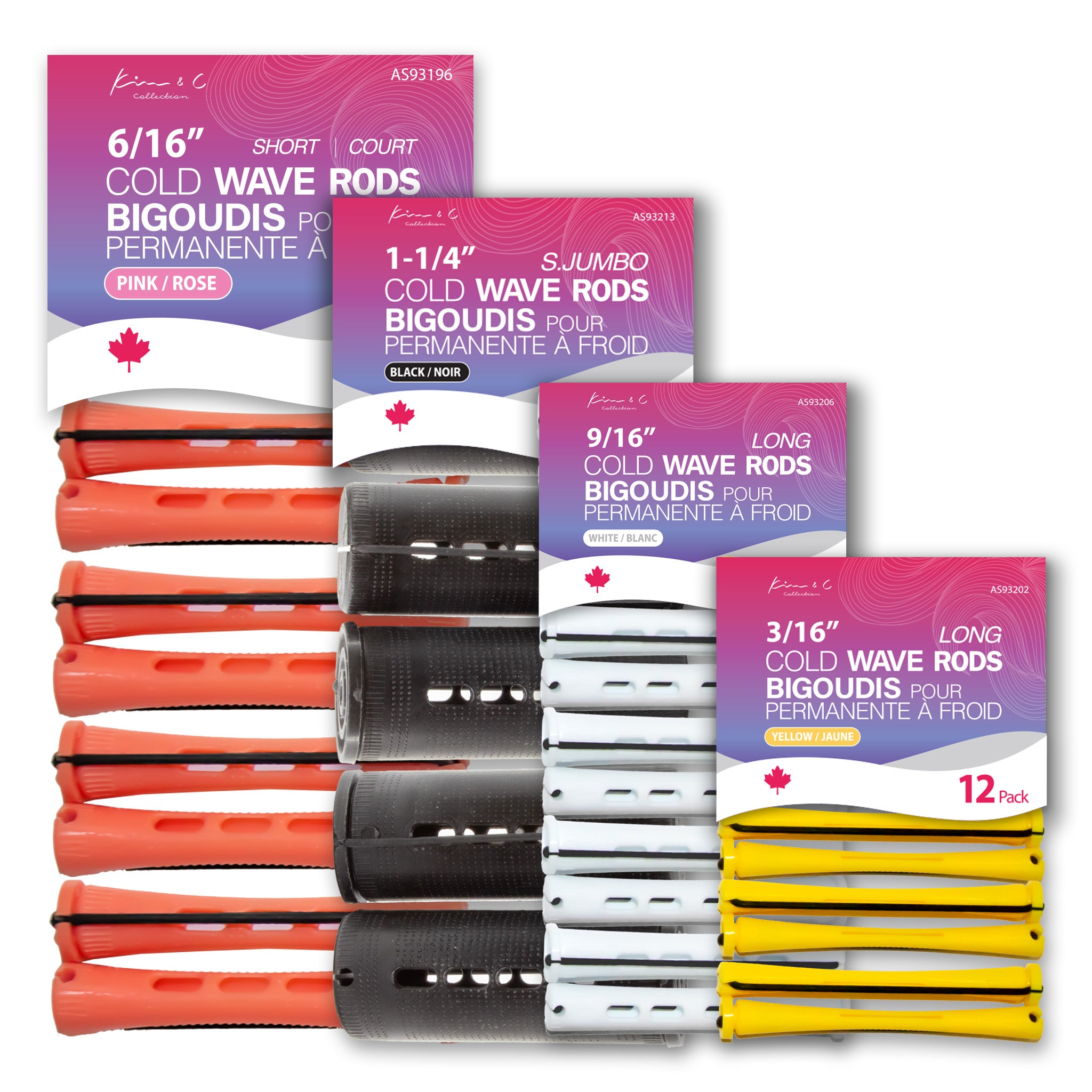 Set of cold wave rods with packaging on a white background