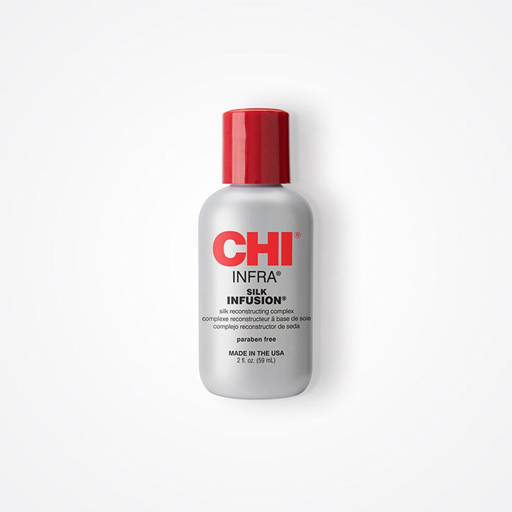 CHI Infra Silk Infusion bottle with red cap on a white background