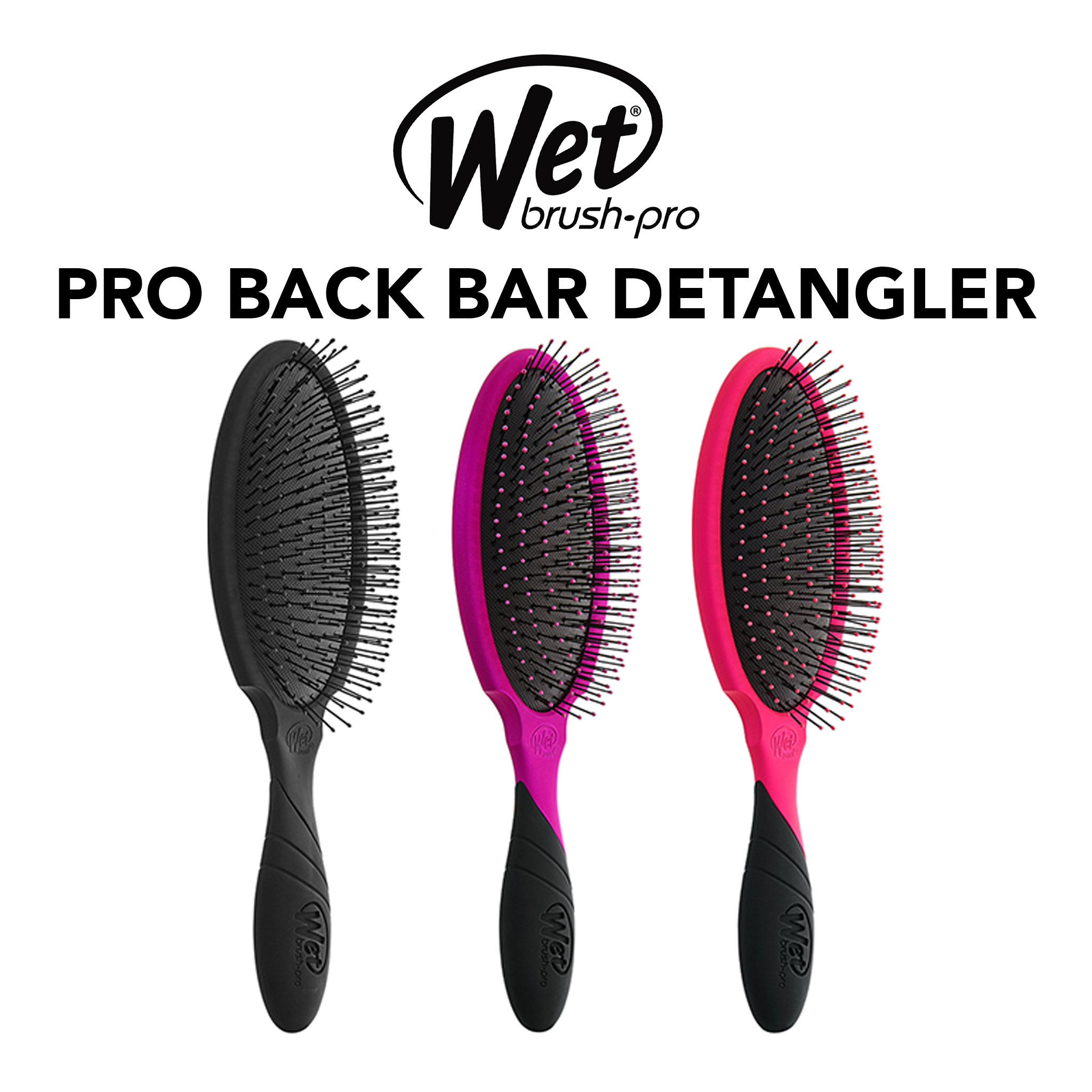 Three Wet Brush Pro hair detanglers on a white background with the brand name displayed.