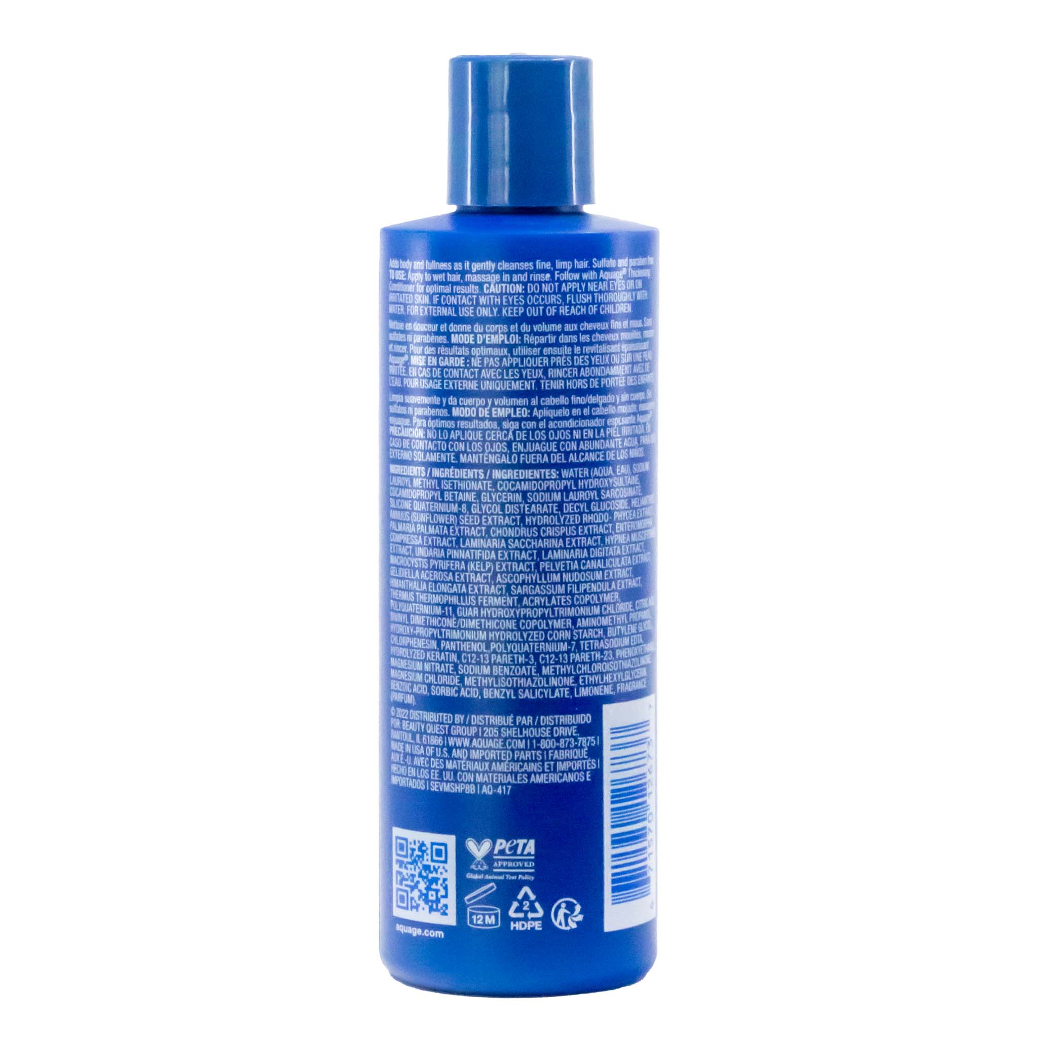 Blue bottle with label on a white background