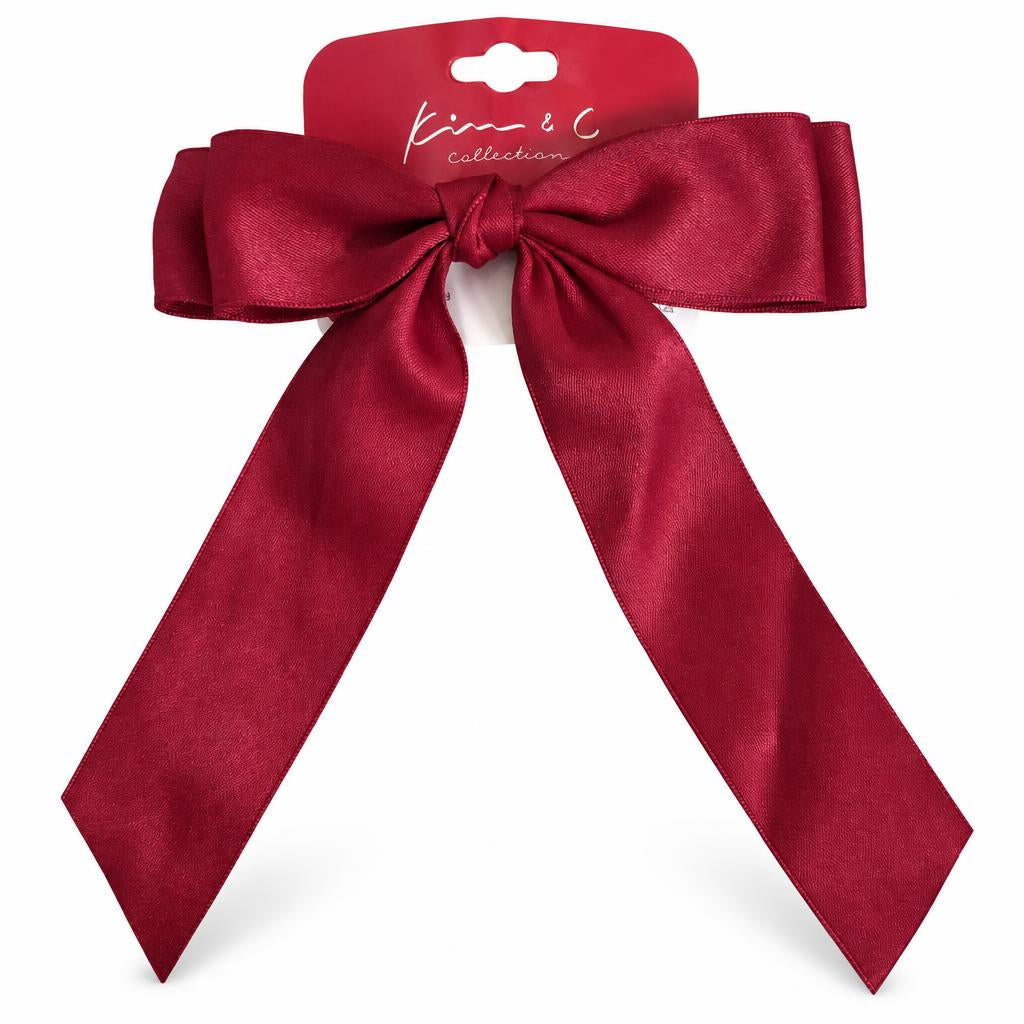 KIM & C Satin Long Tail Ribbon Bow Clip
