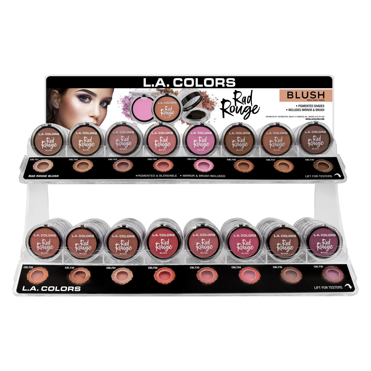 L.A. COLORS Rad Rouge Blush Acrylic Display (4.5g, 16colors x 9pcs) (CAD94.1)