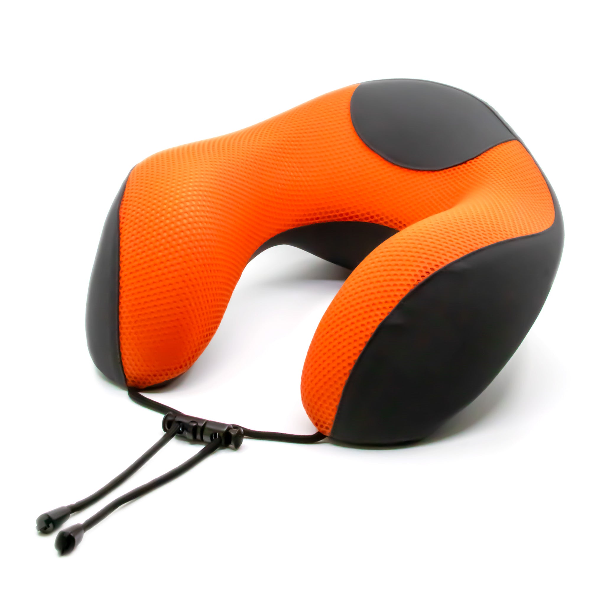 Orange and black neck pillow on a white background