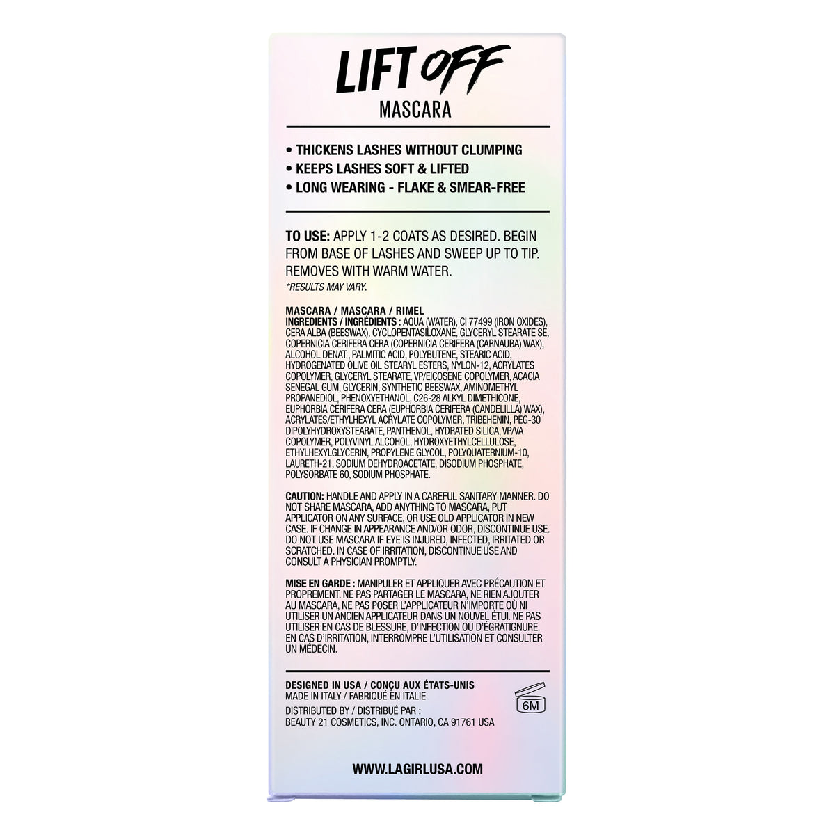 L.A. GIRL Lift Off Mascara (0.38oz) - Ultra Black (GM662)