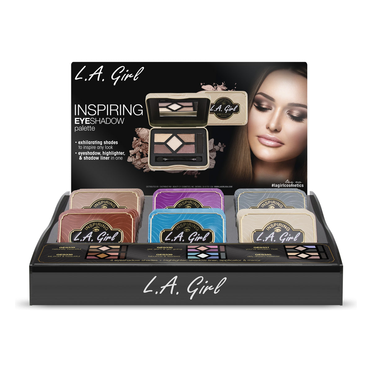 L.A. GIRL Inspiring Eyeshadow Palette Display (0.21oz, 6colors x 12pcs) (GCD117.1)