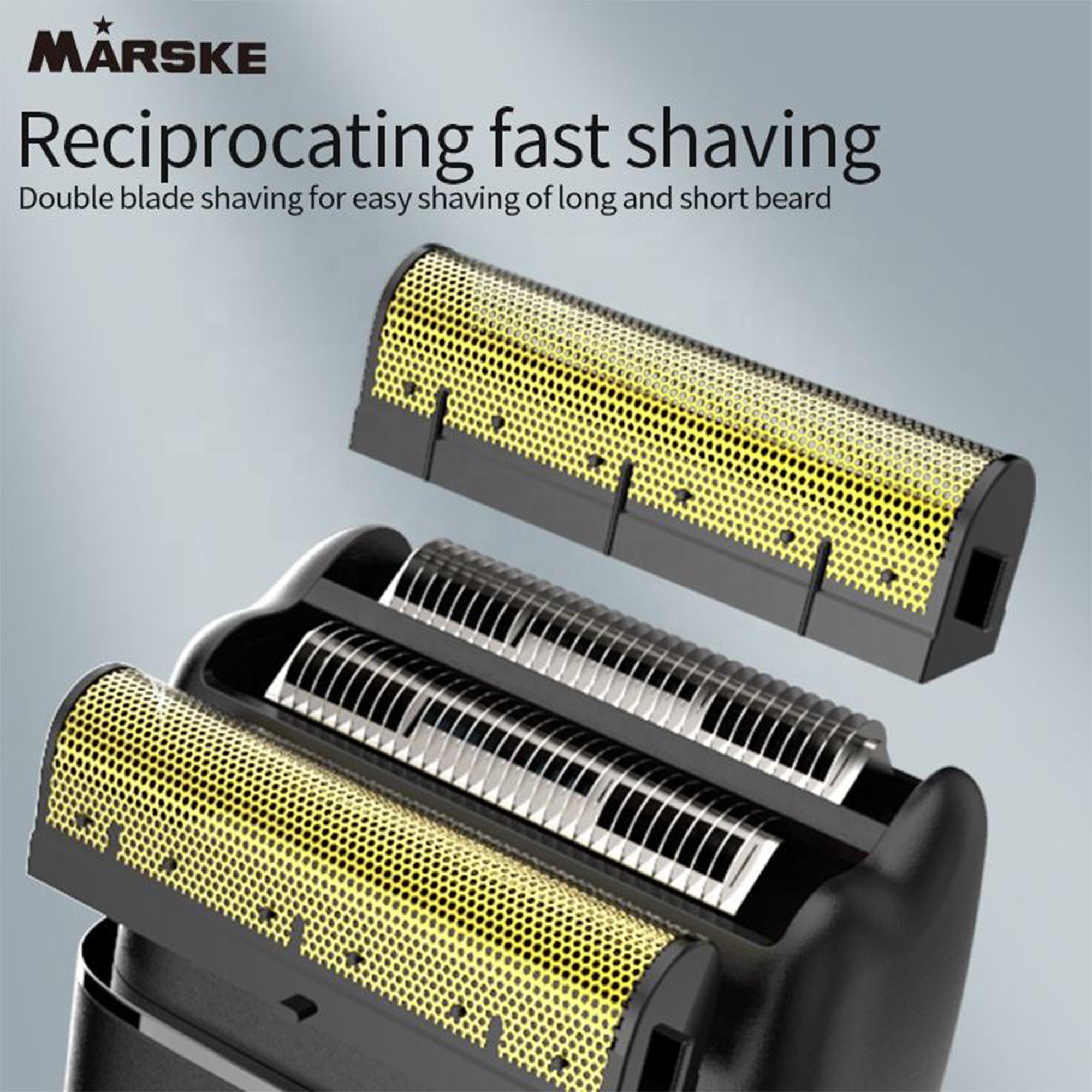 Marske reciprocating shaver with double blade system on a gray background