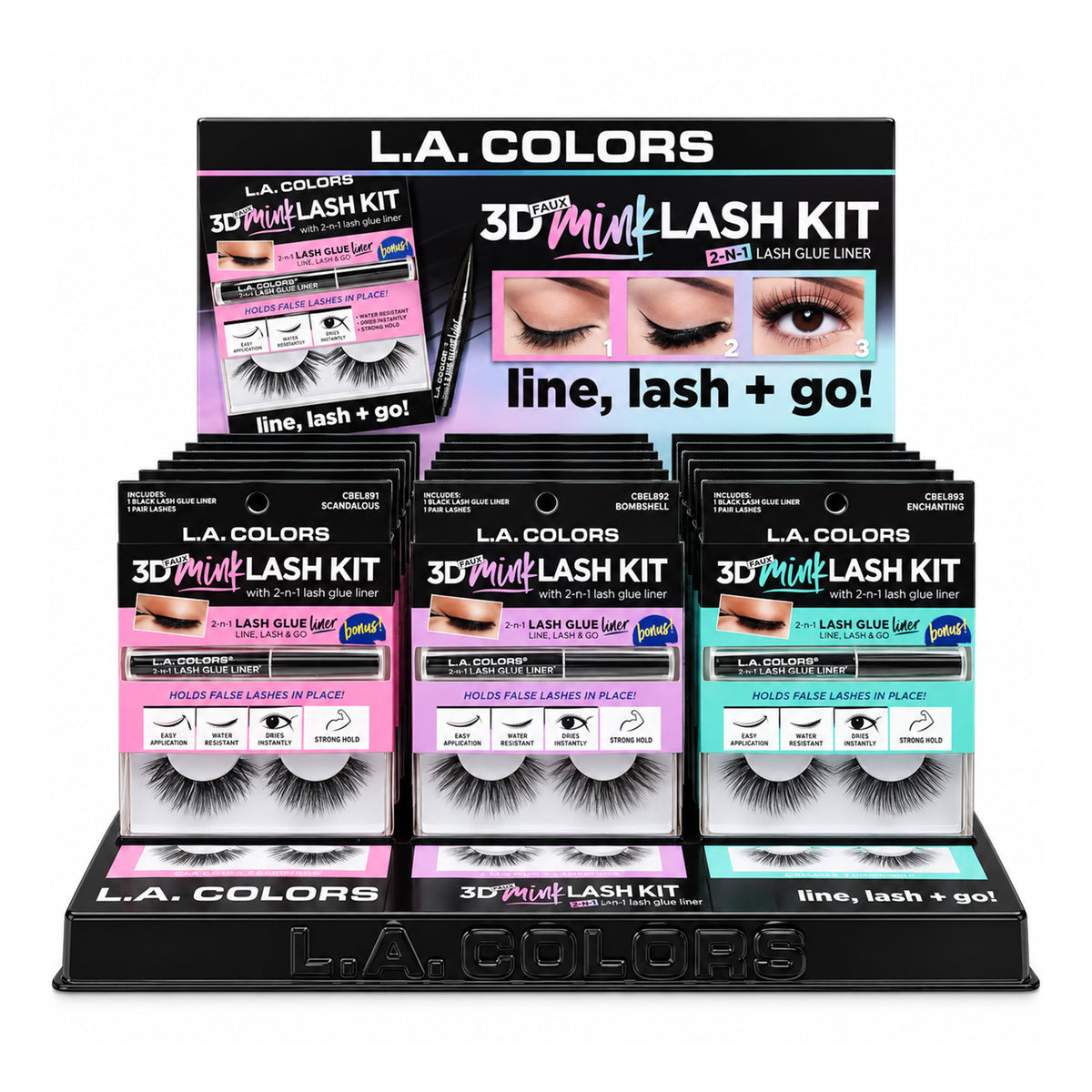 L.A. COLORS 3D Faux Mink Lash Kit Display (3skus x 6pcs) (CPD488)