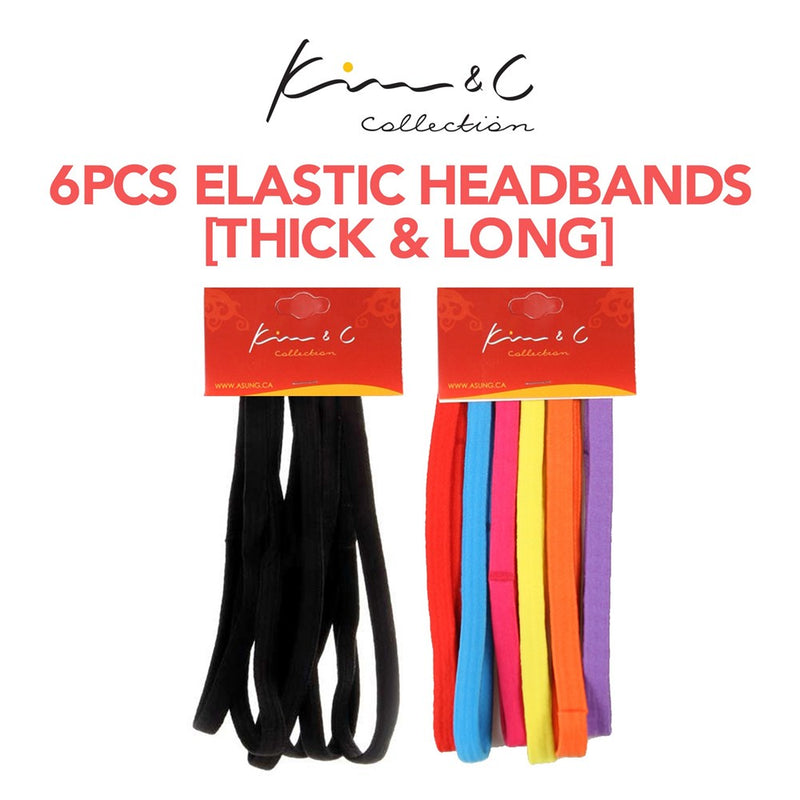 KIM & C 6pcs Elastic Headbands [Thick & Long]